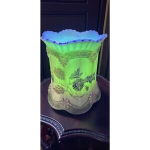 Antique Northwood Chrysanthemum Sprig Custard Glass Spooner-Uranium Art Glass